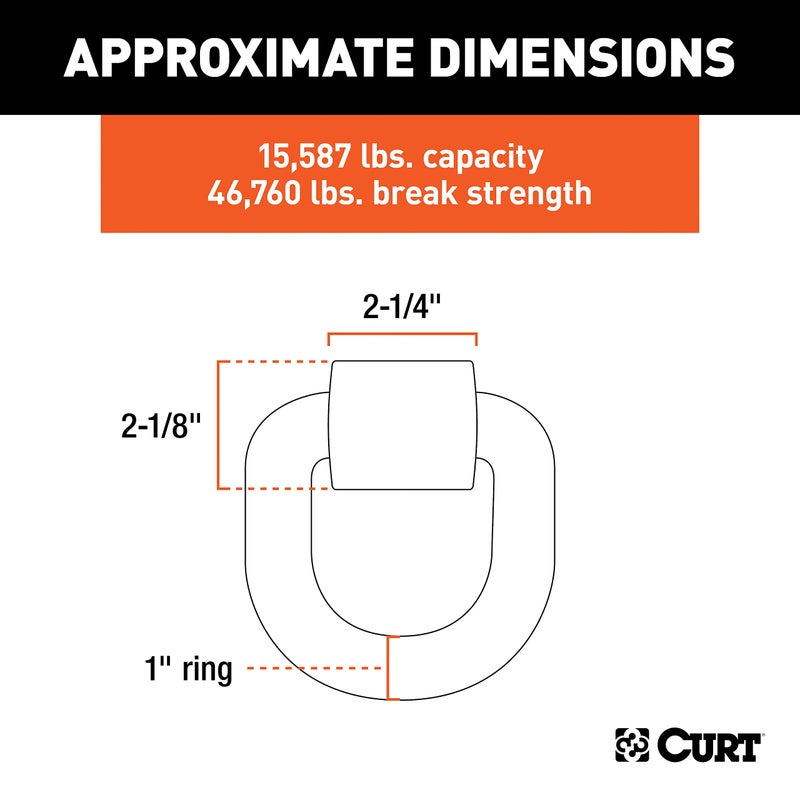 CURT 83770 5 x 5-Inch Weld-On Trailer D-Ring Tie Down Anchor, 46,760 lbs Break Strength, Raw - Image 2
